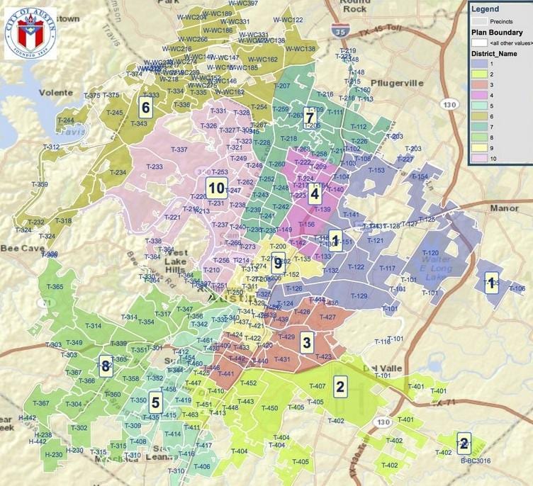 Austin գոտիավորման քարտեզի վրա