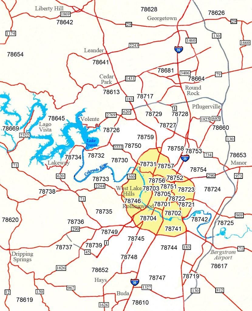 zip կոդ քարտի Austin