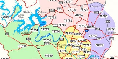 Austin կոդով zip քարտեզի վրա